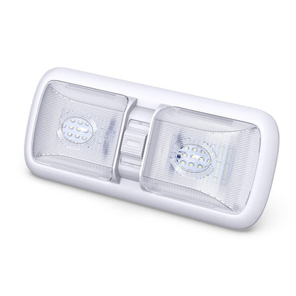  Leisure LED RV LED Ceiling Double Dome Light Fixture with ON/OFF Switch Interior Lighting for Car/RV/Trailer/Camper/Boat DC 12V 750LM Natural White 4000-4500K 