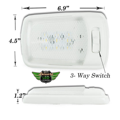 Leisure LED RV LED Ceiling Single Dome Interior Light Fixture Slim with ON/Off Switch Natural White 4000-4500K 24-2835SMD