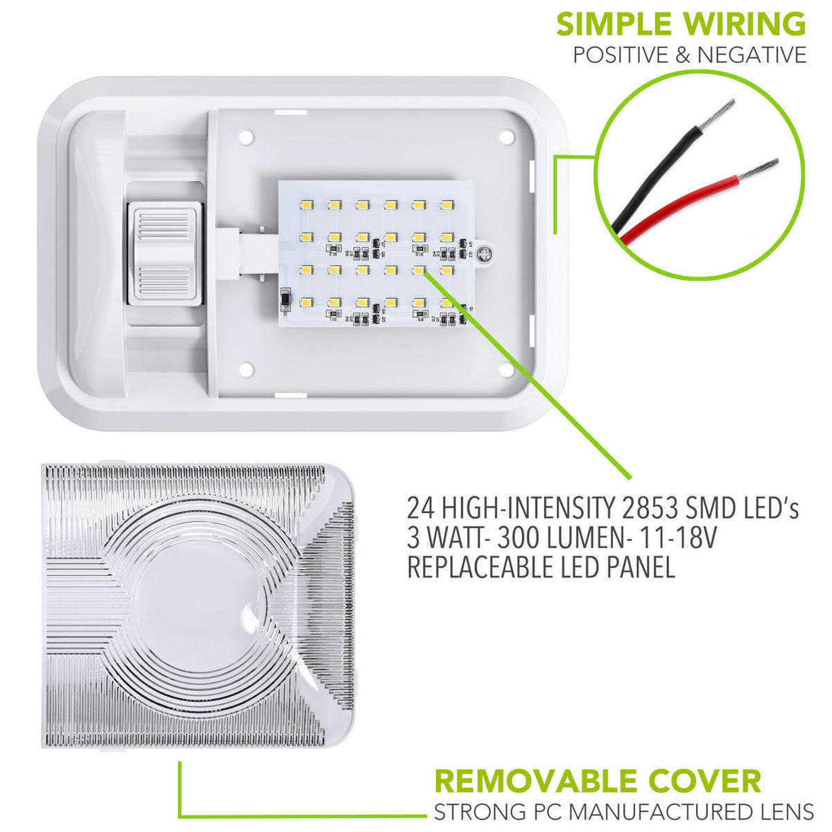 Leisure LED RV LED Ceiling Single Dome Interior Light Fixture with ON/Off Switch Natural White 4000-4500K 24-2835SMD 