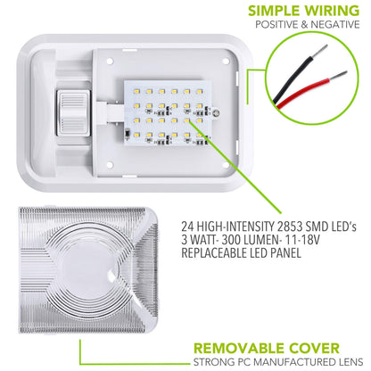  Leisure LED RV LED Ceiling Single Dome Interior Light Fixture with ON/Off Switch Natural White 4000-4500K 24-2835SMD 