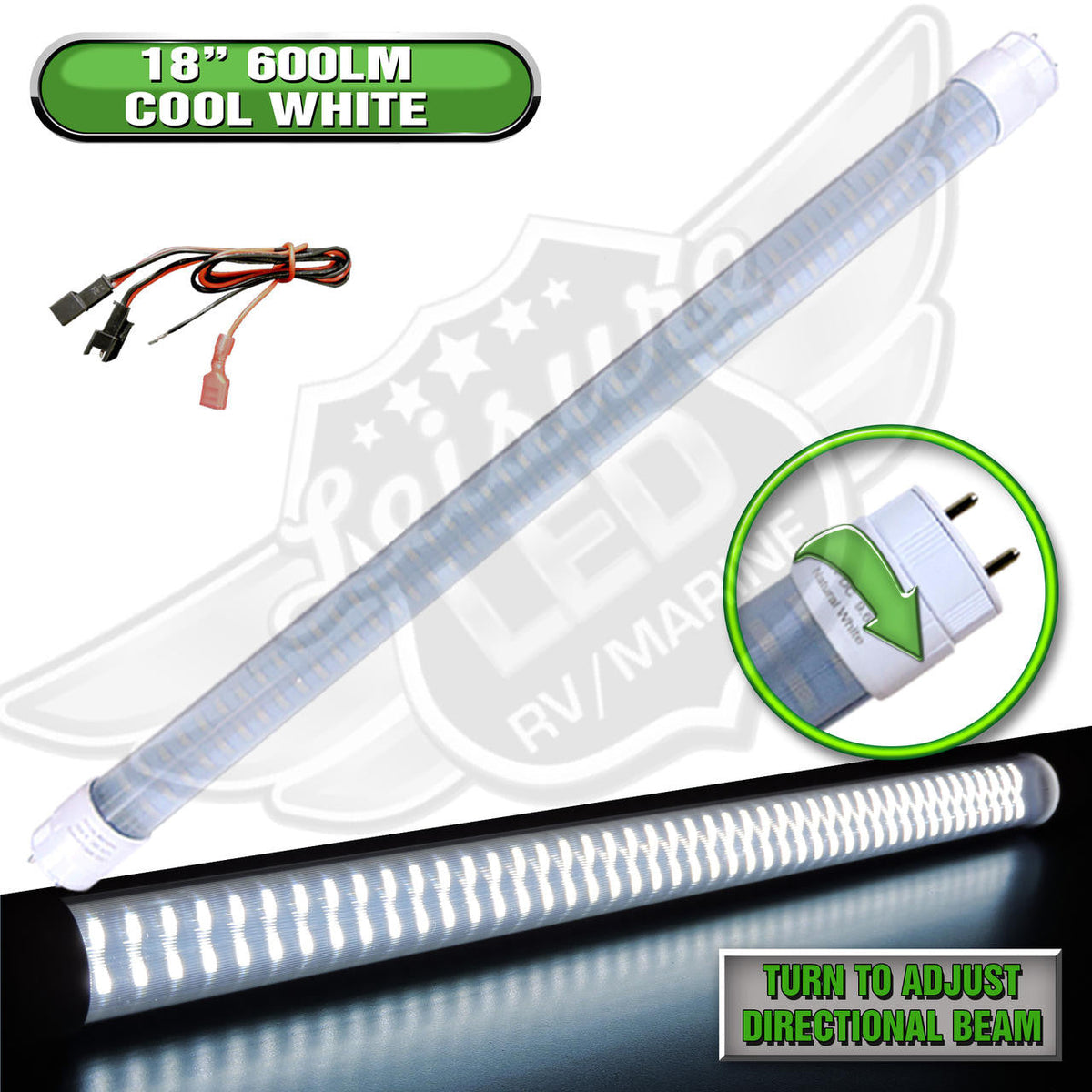 Leisure LED RV LED Light Bulb LED T8 18 Florescent Tube Replacement, 600 Lumen Cool White 6500K