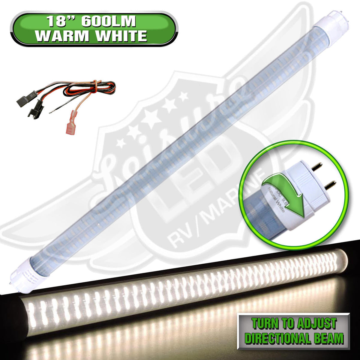 Leisure LED RV LED Light Bulb LED T8 18 Florescent Tube Replacement, 600 Lumen Warm White 3500K