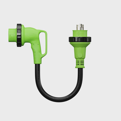 Leisure Cords 30AMP RV Dogbone Adapter Cord 90 Degree Handles Twist Locking Coupler NEMA L5-30P to L5-30R 12 Inch (Green)
