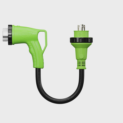 Leisure Cords 50AMP RV Dogbone Adapter Cord 90 Degree Handles Twist Locking Coupler NEMA L5-30P to SS2-50R 12 Inch (Green)