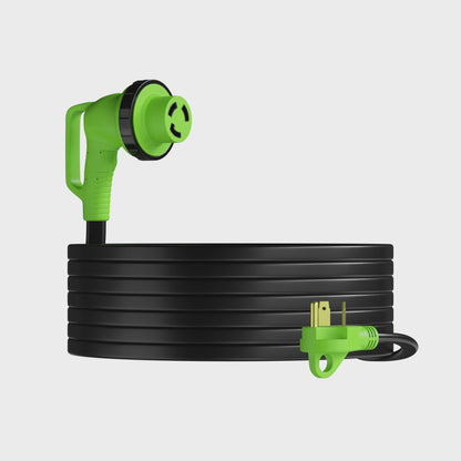 Leisure Cords 30AMP RV Extension Cord 90 Degree Handles Twist Locking Flat Cord Profile 25 Foot (Green)