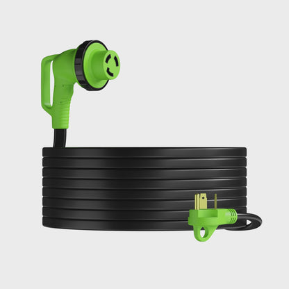 Leisure Cords 30AMP RV Extension Cord 90 Degree Handles Twist Locking Flat Cord Profile 36 Foot (Green)