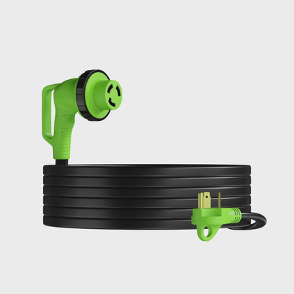 Leisure Cords 30AMP RV Extension Cord 90 Degree Handles Twist Locking Flat Cord Profile 15 Foot (Green)